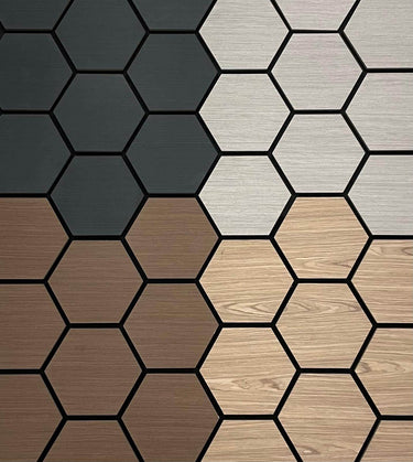 Hexagon Wood Acoustic Wall Panels with Sound Dampening Felt Back - Easy to Install, Real Wood Core - UK Luxury Furniture